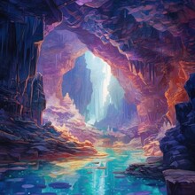 Light Cave With Colorful Crystals