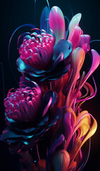 Wall Mural - colorful floral abstract wallpaper, with black background, generative ai