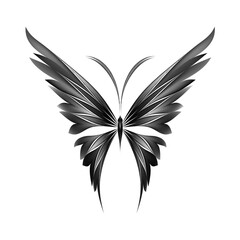 Sticker - Vector black & white illustration of icon simply butterfly