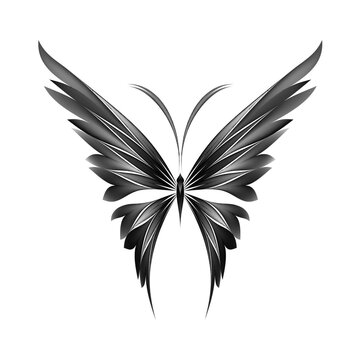 Vector black & white illustration of icon simply butterfly