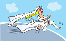 Cartoon Illustration Of Running Bride