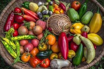 Poster - colorful basket overflowing with a variety of fresh vegetables Generative AI