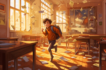 Wall Mural - illustration of kid playing in school made with Generative AI