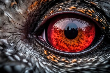 Sticker - close-up of a majestic owls fiery red eye Generative AI