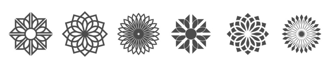 Set of floral icon in flat design. Abstract flower icons isolated on white background.