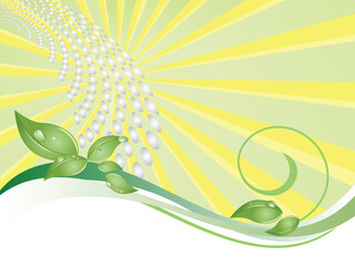 Sticker - vector eps10 illustration of waves and leaves on colorful rays