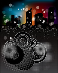 Sticker - Urban background with party people in editable vector format