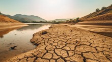 Lake And River Drying Up In The Summer, The Water Problem, And Drought Are All Effects Of Climate Change. GENERATE AI
