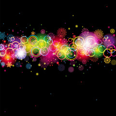 Wall Mural - Abstract Circles and Snowflakes of llight with Raibow Colours Background