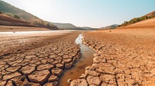 Lake And River Drying Up In The Summer, The Water Problem, And Drought Are All Effects Of Climate Change. GENERATE AI