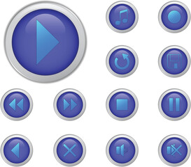 Poster - Blue media music buttons set