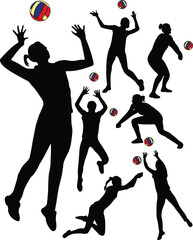 Wall Mural - volleyball players collection - vector