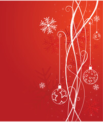 Sticker - Red Christmas background with snowflakes and Christmas decoration for your design. vector illustration