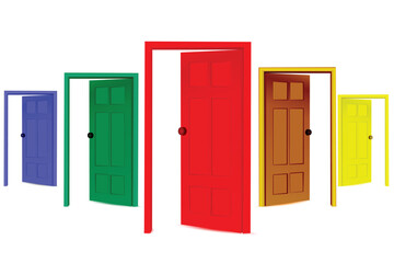 Wall Mural - illustration of colorful open doors on isolated background