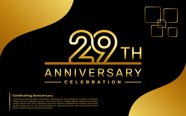 Template design for a 29th year anniversary celebration with a golden number style, vector template