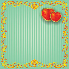 Wall Mural - Valentines greeting with hearts on green floral background