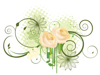 Wall Mural - vector illustration eps10 of white roses on a floral background