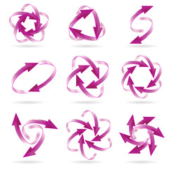 Wall Mural - Set of different magenta arrow circles isolated on the white