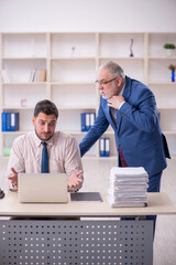 Wall Mural - Old male boss and young male employee in bullying concept