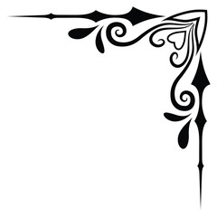 Thin line vintage corner. Medieval period of the Victorian dynasty. Fancy black monogram frame design element abstract icon collection Flower simple symbol