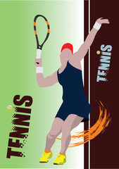 Wall Mural - Tennis player poster. Colored Vector illustration for designers