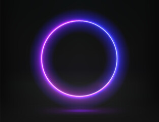 Poster - Abstract studio with glowing circle frame of neon light. 3d vector illustration