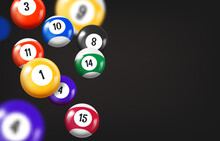 Falling Pool Billiard Balls. 3d Vector Banner With Copy Space