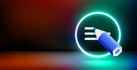 Aufkleber - Banner with shining neon frame and message icon. 3d vector illustration with copy space