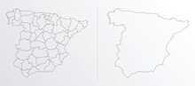 Black Outline Vector Map Of Spain With Regions On White Background