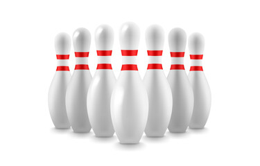 Aufkleber - White billiard skittles on bowling valley. 3d vector clipart isolated on white background

