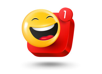 Fototapete - Mobile app button with emoji. 3d vector mobile application icon with notification