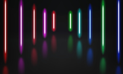 Poster - Abstract studio with glowing vibrant neon lights. 3d vector illustration