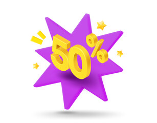 Fototapete - 50 percent sale. Shining gold digits with flash effect. Season Discount concept. 3d vector banner