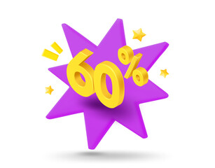 Poster - 60 percent sale. Shining gold digits with flash effect. Season Discount concept. 3d vector banner