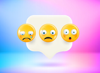 Poster - Message with sad emojis. Chat bubble with cute emoji. Vector 3d illustration