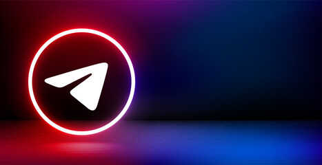 Aufkleber - Banner with shining neon frame and airplane icon. 3d vector banner with copy space