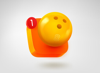 Fototapete - Bowling app button concept. 3d vector mobile application icon