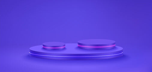 Aufkleber - Blue interior with circle platforms. Showcase for product. Vector 3d mockup
