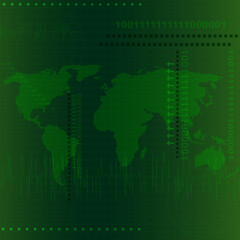 Poster - Tech background with software code lines and earth map.