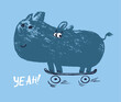 Rhinoceros on skateboard funny cool summer t-shirt print design. Skater in skatepark. Slogan. Skate safari animal