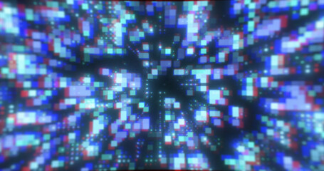 Poster - Abstract blue futuristic hi-tech energy particles dots and squares magical bright glowing background