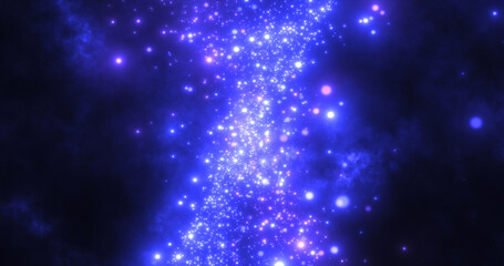 Wall Mural - Abstract blue energy particles and waves magical bright glowing futuristic hi-tech with blur effect and bokeh background