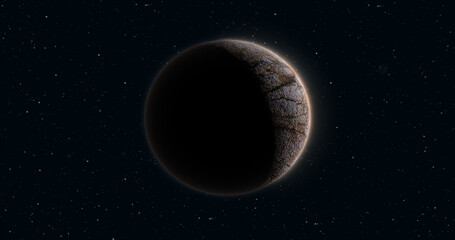 abstract realistic space planet round sphere with a stone relief surface in space against the backgr