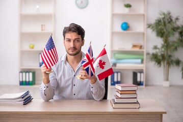 Wall Mural - Young male translator sitting in the office