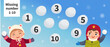 Counting educational children game, math kids activity sheet. Have the kids fill in the missing numbers in the snowballs.
