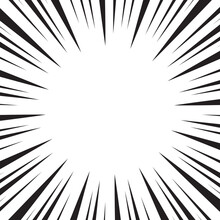 Comic Burst Background. Halftone Effect. Abstract Radial, Convergent Lines. Explosion, Radiation, Zoom, Visual Effect. Sun Or Star Rays For Comic Books In Pop Art Style.