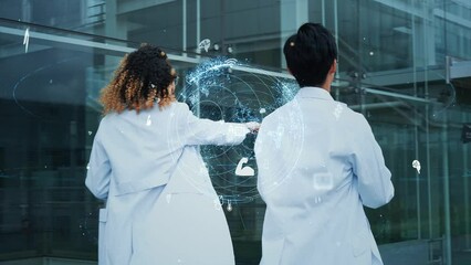 Poster - Mixed media of group of doctors walking in lab and medical technology concept. Science technology.