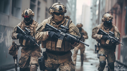 Resilient urban defense systems: armed forces employ advanced technologies to protect the city.