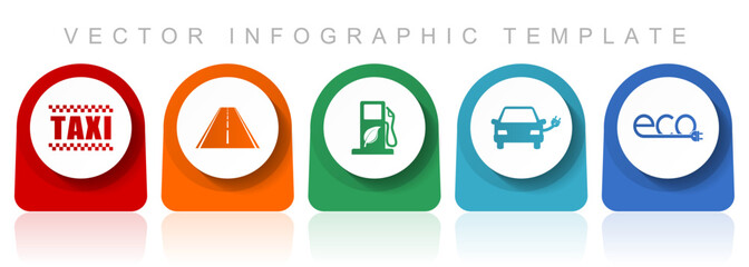 Fototapete - Renewables, transport icon set, flat design miscellaneous colorful icons such as taxi, road, bio fuel, electric car and eco sign for webdesign and mobile applications, infographic vector template