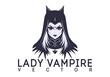 Vector dark portrait of lady vampire with red eyes. Countess Dracula. Logo, sticker or emblem. White isolated background.